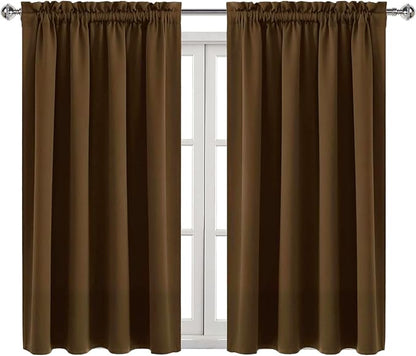 DWCN Blackout Curtains Room Darkening Thermal Insulated Bedroom Curtains Window Curtain Panels, 52 x 45 inches Long, Set of 2 Brown Rod Pocket Drapes