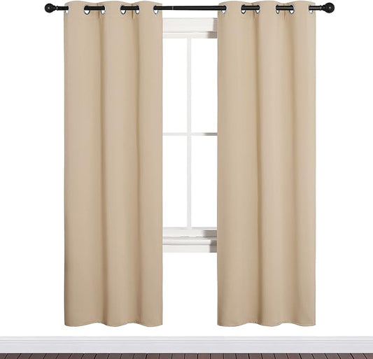 NICETOWN Room Darkening Curtain Panels for Cafe, Thermal Insulated Grommet Room Darkening Draperies/Drapes for Window (Biscotti Beige, 2 Panels, W34 x L72 -inch)