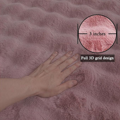 Pink Rabbit Plush Rug 6'x9', Fluffy Faux Fur Shaggy Area Rug for Nursery, Kids Room Decor, Soft Fuzzy Carpet for Living Room, Bedroom, Teen Girls Room