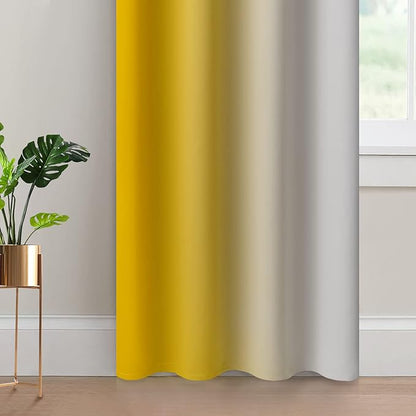 Yakamok Yellow Ombre Curtains 84 Inches Long, Light Blocking Gradient Color Curtain Panels, Room Darkening Grommet Window Drapes for Bedroom(52x84 Inch, 2 Panels)