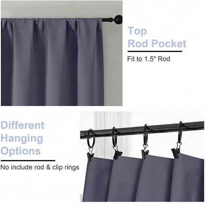 Simplebrand Ava Greyish Purple Blackout Curtains for Bedroom 63 Inch Length 2 Panels Set, Privacy Thermal Insulated Rod Pocket Door Window Curtains for Patio French Door Front Door, W40 x L63 Inch