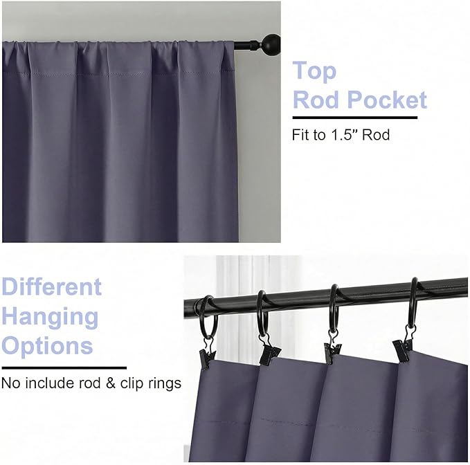 Simplebrand Ava Greyish Purple Blackout Curtains for Bedroom 84 Inch Length 2 Panels Set, Solid Thermal Insulated Privacy Nursery Window Treatment Curtains Blackout Drapes, W40 x L84 Inch