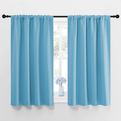 NICETOWN Kitchen Window Blackout Curtain Panels - Energy Saving Window Covering Thermal Insulated Rod Pocket Drapes for Basement(Teal Blue, Set of 2 Panels, 42 by 45 inches Long)