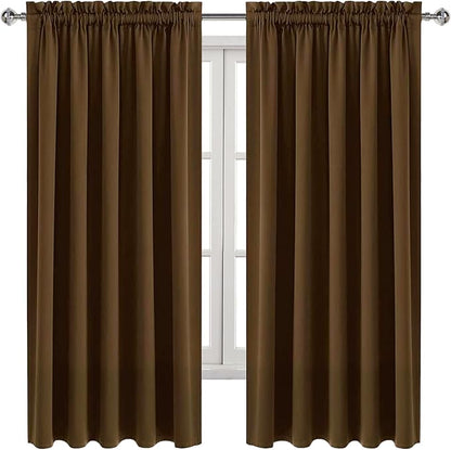 DWCN Blackout Curtains for Bedroom – Rod Pocket Thermal Insulated Noise Reducing Noise Reducing Drapes for Living Room, W 60 x L 63 Inch, 2 Panels, Brown
