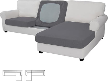 Easy-Going Stretch 3 Pieces Couch Cushion Covers for Sectional Sofa Left/Right L Shape Chaise Lounge Sofa Seat slipcover Anti-Slip Sofa Cover Soft (2 Seater + 1 Chaise, Grey)