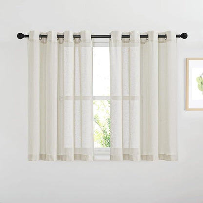 NICETOWN Kitchen Curtains Linen Burlap Drapes for Bedroom, Grommet Top Semi Sheer Privacy Window Treatment Light Filtering for Living Room, Natural, W52 x L45, Set of 2