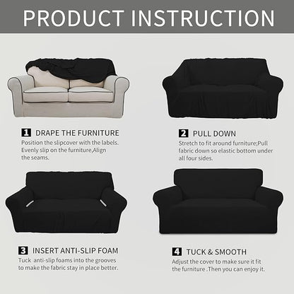 Easy-Going Stretch Loveseat Slipcover 1-Piece Sofa Cover Furniture Protector Couch Soft with Elastic Bottom for Kids Polyester Spandex Jacquard Fabric Small Checks (Loveseat, Black)
