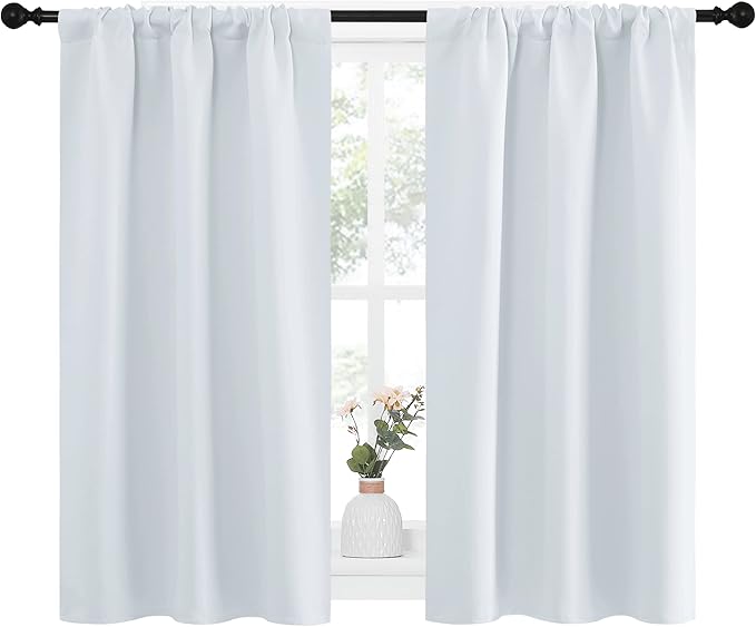 NICETOWN Greyish White Window Curtain Panels - Thermal Insulated Rod Pocket Room Darkening Curtain Sets for Bedroom (Greyish White, 2 Panels, 34 in x 45 in (W x L))
