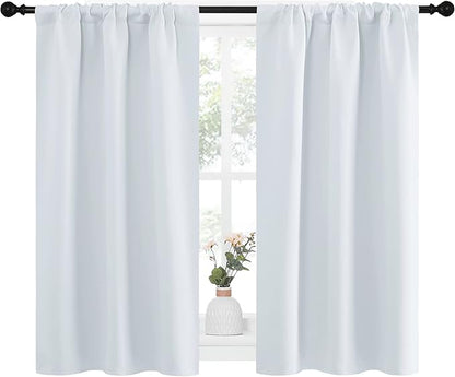NICETOWN Greyish White Window Curtain Panels - Thermal Insulated Rod Pocket Room Darkening Curtain Sets for Bedroom (Greyish White, 2 Panels, 34 in x 45 in (W x L))