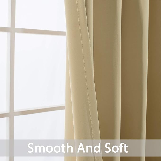 Yakamok Thermal Insulated Grommet Blackout Draperies/Drapes for Bedroom Window,Room Darkening Curtain Panels (2 Panels, W38 x L84 -Inch, Beige)