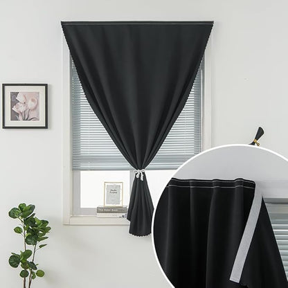 Adhesive Blackout Curtains- Self Stick Curtain No Rod Needed Easy to Hang Curtain, Use for Bedroom, Living Room, Dining Room, Kitchen, 47" W X 84" L, Black, 1 Panel