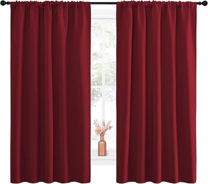 NICETOWN Christmas Burgundy Blackout Curtains and Drapes - Soft Fabric Thermal Insulated Solid Rod Pocket Room Darkening Draperies for Window (2 Panels, 52 inches Width by 63 inches Length)