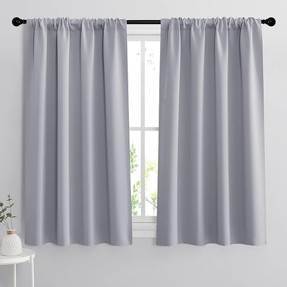 RYB HOME 54 inch Blackout Curtains for Living Room, Rod Pocket Thermal Insulated Small Window Drapes Room Darkening Shades for Bedroom Studio Dorm, W 42 x L 54 inch, Set of 2 Panels, Silver Grey