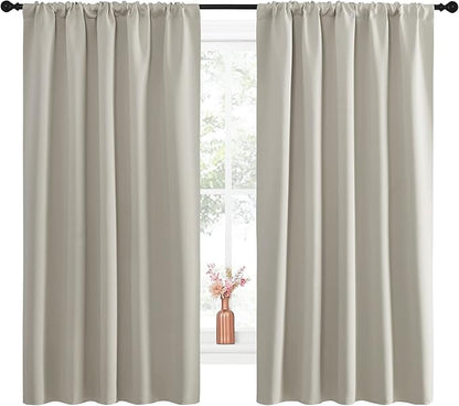 NICETOWN Blackout Curtains for Living Curtains, Room Darkening Window Curtain Panels, Easy-Care Solid Thermal Insulated Draperies/Drapes for Daughter Room (Natural, 2 Panels, 52 by 63)