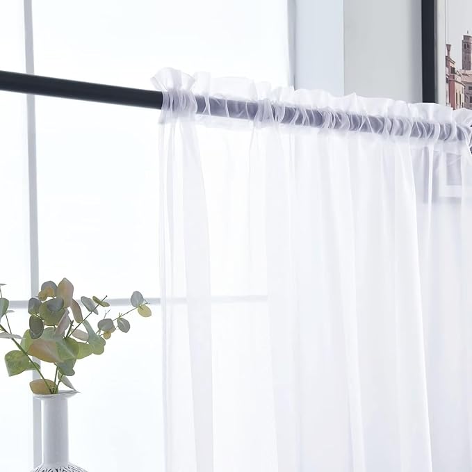 SpaceDresser Optical White Sheer Curtains 4 Panels Rod Pocket Semi-Sheer Curtain 72 Inches Long Light Filtering Voile Window Drapes for Bedroom Living Room Kitchen, Each 52W x 72L