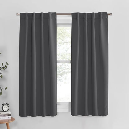 PONY DANCE Short Length Curtains for Kitchen, Solid Window Curtain Tiers for Bathroom Energy Saving Privacy Shade for RV Camper, 34x54 Inch, Grey, 2 Panels