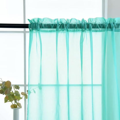 SpaceDresser Sheer Voile Window Treatment Rod Pocket Curtain Panels for Kitchen Bedroom Living Room Drapes Sunlight Filtering Privacy Semi Home Decor Assorted Colors Sizes (Turquoise, 52 W x 108 L)
