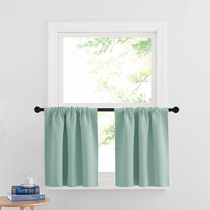 RYB HOME Cafe Blackout Curtains 24 inch Length, RV Curtains for Camper Windows, Mini Short Small Insulating Light UV Heat Blocking Privacy Half Window Tiers, Width 29 by Length 24, Aqua, 2 Panels
