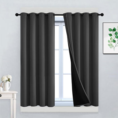 Yakamok 100% Blackout Curtains, 2 Thick Layers Thermal Insulated Total Blackout Drapes for Bedroom, Heat Blocking Window Curtains for Living Room(Charcoal Grey, 52Wx45L, 2 Panels)