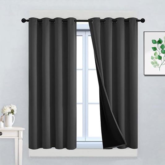 Yakamok 100% Blackout Curtains, 2 Thick Layers Thermal Insulated Total Blackout Drapes for Bedroom, Heat Blocking Window Curtains for Living Room(Charcoal Grey, 52Wx45L, 2 Panels)