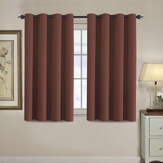 H.VERSAILTEX Blackout Curtain for Living Room Small Window Kitchen Blackout Curtains 45 inch Length Energy Saving Solid Grommet Blackout Drape, One Panel, Rust, 52" W x 45" L