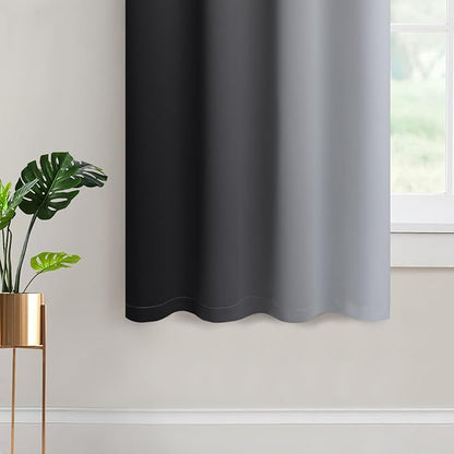 Yakamok Light Blocking Ombre Curtains, Greyish White and Black Gradient Color Curtains, Room Darkening Grommet Window Drapes for Bedroom(Black, 52x54 Inch, 2 Panels)