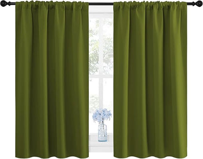 NICETOWN Window Curtains Blackout Drapes, Thermal Insulated Solid Rod Pocket Blackout Draperies for Living Room (1 Pair, 42 by 45 inches, Olive Green)