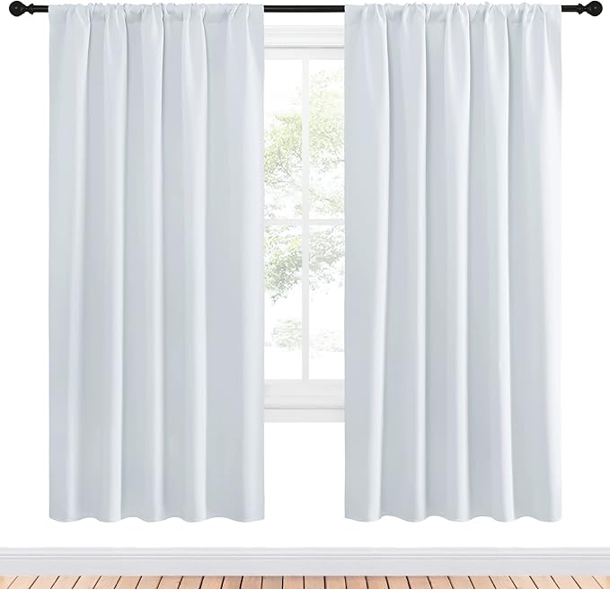 NICETOWN Bedroom Window Curtain Panels - Window Treatment Thermal Insulated Rod Pocket Room Darkening Drapes for Patio Door (Greyish White, 2 Panels, 52 in x 72 in (W x L))