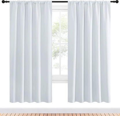 NICETOWN Bedroom Window Curtain Panels - Window Treatment Thermal Insulated Rod Pocket Room Darkening Drapes for Patio Door (Greyish White, 2 Panels, 52 in x 72 in (W x L))