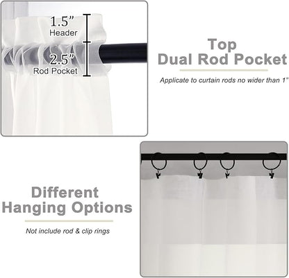 Extra Long Sheer Ivory Curtains for Bedroom Living Room 120 Inches Long 2 Panels Set, Solid Soft Light Filtering Rod Pocket Sheer Window Curtains, Ivory, Each 42" Wx120 L Inch