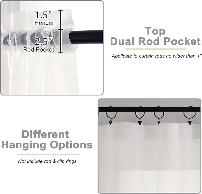 Ivory Valances for Windows, Ivory Sheer Curtains 14 Inch Length 2 Pack Kitchen Drapes, Modern Solid Mini Small Window Curtains for Cafe Bathroom Basement, Each 42" Wx14 L Inches