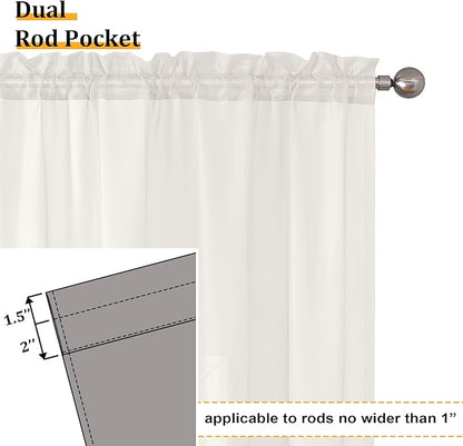Aiyufeng Modern Sheer Window Curtains, Rod Pocket Long Curtains Translucent Drapes Semitransparent Privacy with Light Through for Bedroom/Living Room, Ivory, W42 x L90, 2 Pieces