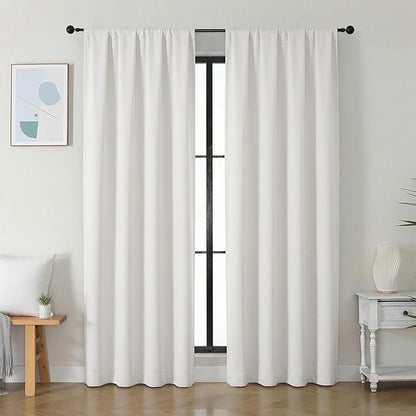 Simplebrand Ava Light Beige Light Filtering Curtains for Bedroom 84 Inch Length 2 Panels Set, Solid Thermal Insulated Privacy Nursery Window Treatment Curtains, W40 x L84 Inch, Light Beige
