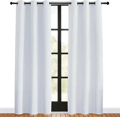 NICETOWN Room Darkening Curtain Panels for Bedroom, Greyish White, 2 Panels, 42 by 80, Easy-Care Solid Thermal Insulated Grommet Room Darkening Draperies/Drapes
