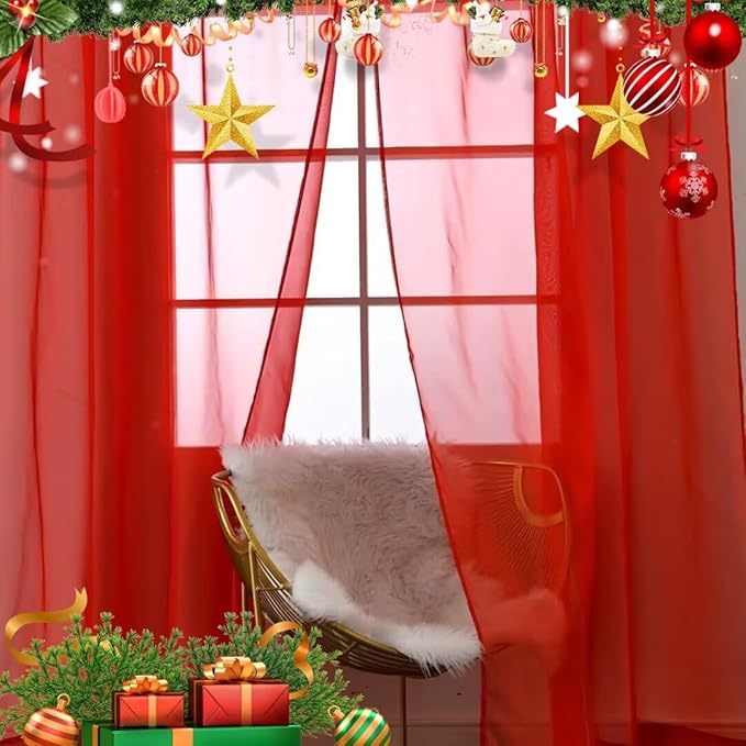 SpaceDresser Basic Rod Pocket Sheer Voile Window Curtain Panels White 1 Pair 2 Panels 70 Width 108 Inch Long for Kitchen Bedroom Children Living Room Yard(Red,70 W x 108 L)