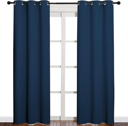 NICETOWN 84 inches Blackout Curtains for Office and Theater, Thermal Insulated Solid Grommet Drapes for Living Room (Moroccan Blue, 1 Pair, 42 inches Wide)
