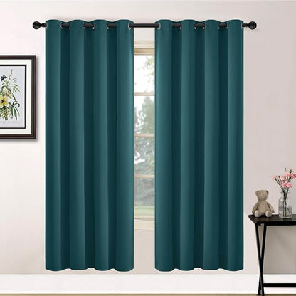 Yakamok Blackout Curtains for Bedroom 2 Panels Set 72 Inch Length Thermal Insulated Room Darkening Dark Black Out Drapery Grommet Window Treatments Drapes for Living Room,52x72, Dark Teal