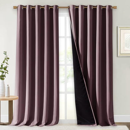NICETOWN Full Shading Curtains for Windows, Super Heavy-Duty Black Lined Blackout Curtains for Bedroom, Privacy Assured Window Treatment (Dry Rose, Pack of 2, 70 inches W x 95 inches L)