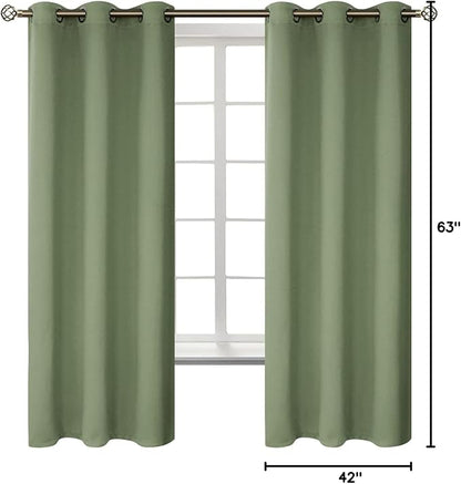 BGment Grass Green Black Out Curtains 63 Inch Long for Bedroom - Spring Style Room Decor Thermal Insulated Grommet Minimalist Window Treatments Drapes, 2 Panels, 42 x 63 Inch