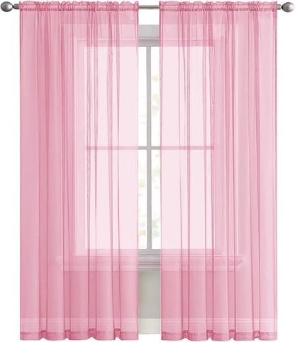 SpaceDresser Sheer Voile Window Treatment Rod Pocket Curtain Panels for Kitchen Bedroom Living Room Drapes Sunlight Filtering Privacy Semi Home Decor Assorted (Light Pink, 52 W x 96 L)