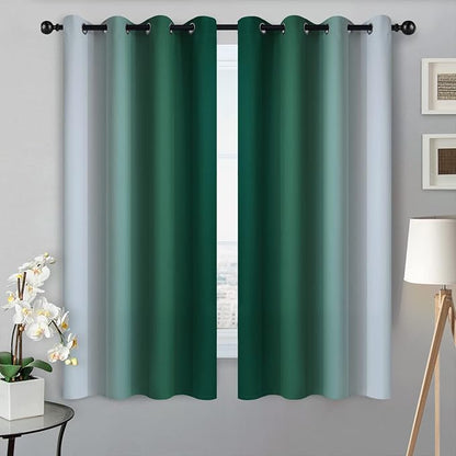 SimpleHome Ombre Room Darkening Curtains for Bedroom, Gradient Dark Green to Grey White Light Blocking Thermal Insulated Grommet Window Curtain/Drapes for Living Room,2 Panels, 52x63 inches Length
