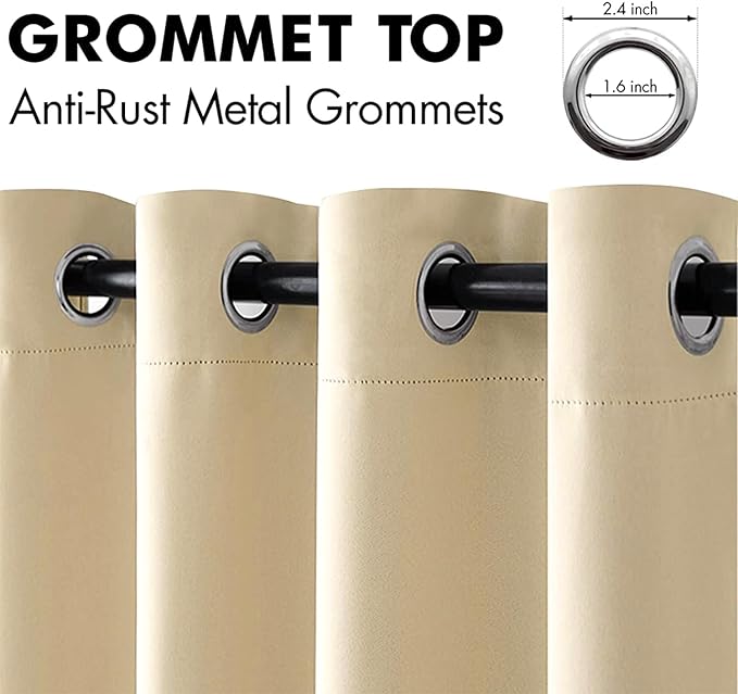 MIULEE 72" Long Room Darkening Curtains Thermal Insulated Drapes Solid Window Treatment Set Grommet Top Light Blocking Blackout Curtain for Living Room/Bedroom 2 Panels Cream Beige