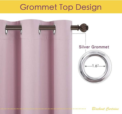 NICETOWN Blackout Curtain Panels for Bedroom, 2 Panels, Baby Pink, W42 x L40-inch, Thermal Insulated Grommet Top Blackout Draperies and Drapes for Basement
