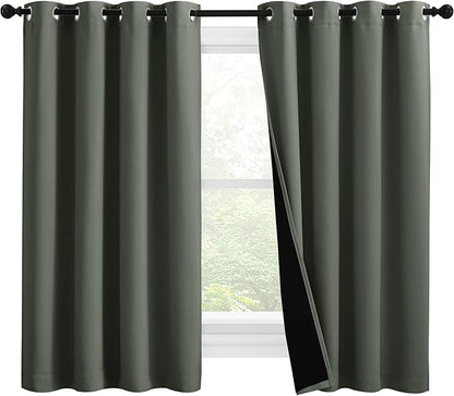 NICETOWN 100% Blackout Curtains 57 inches Long, Double-Deck Completely Blackout Window Treatment Thermal Insulated Lined Drapes for Small Window (Dark Mallard, 1 Pair, 55 inches Width Each Panel)