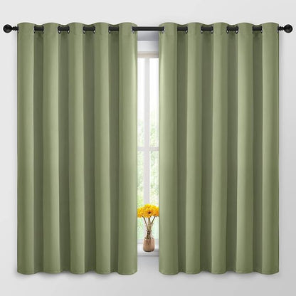 Yakamok 63 Inch Long Blackout Curtains Room Darkening Thermal Insulated with Grommet Window Curtain for Bedroom, 62Wx63L inch, Sage Green, 2 Panels