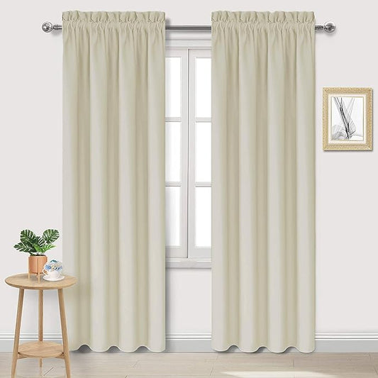 DWCN Blackout Curtains for Bedroom – Rod Pocket Thermal Insulated Noise Reducing Noise Reducing Drapes for Living Room, W 42 x L 84 Inch, 2 Panels, Light Beige