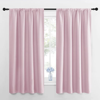 NICETOWN Window Curtains for Bedroom, Baby Pink, 2 Panels, W42 x L48 -Inch, Home Decoration Thermal Insulated Rod Pocket Blackout Blinds & Drapes for Small Windows