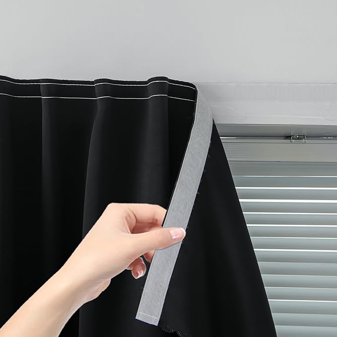 Adhesive Blackout Curtains- Self Stick Curtain No Rod Needed Easy to Hang Curtain, Use for Bedroom, Living Room, Dining Room, Kitchen, 59" W X 96" L, Black, 1 Panel