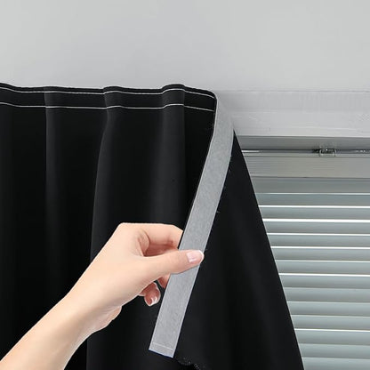 Adhesive Blackout Curtains- Self Stick Curtain No Rod Needed Easy to Hang Curtain, Use for Bedroom, Living Room, Dining Room, Kitchen, 47" W X 96" L, Black, 1 Panel
