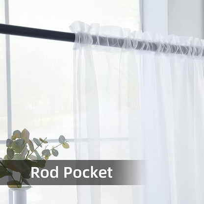 youleyar Solid Sheer Rod Pocket Curtain Voile Draperies 2 Panels White Beige Black Grey Coffee 60 Inch Width 84 Inch Long 1 Pair for Kitchen Bedroom Children Living Room Yard(White,60Wｘ84L)
